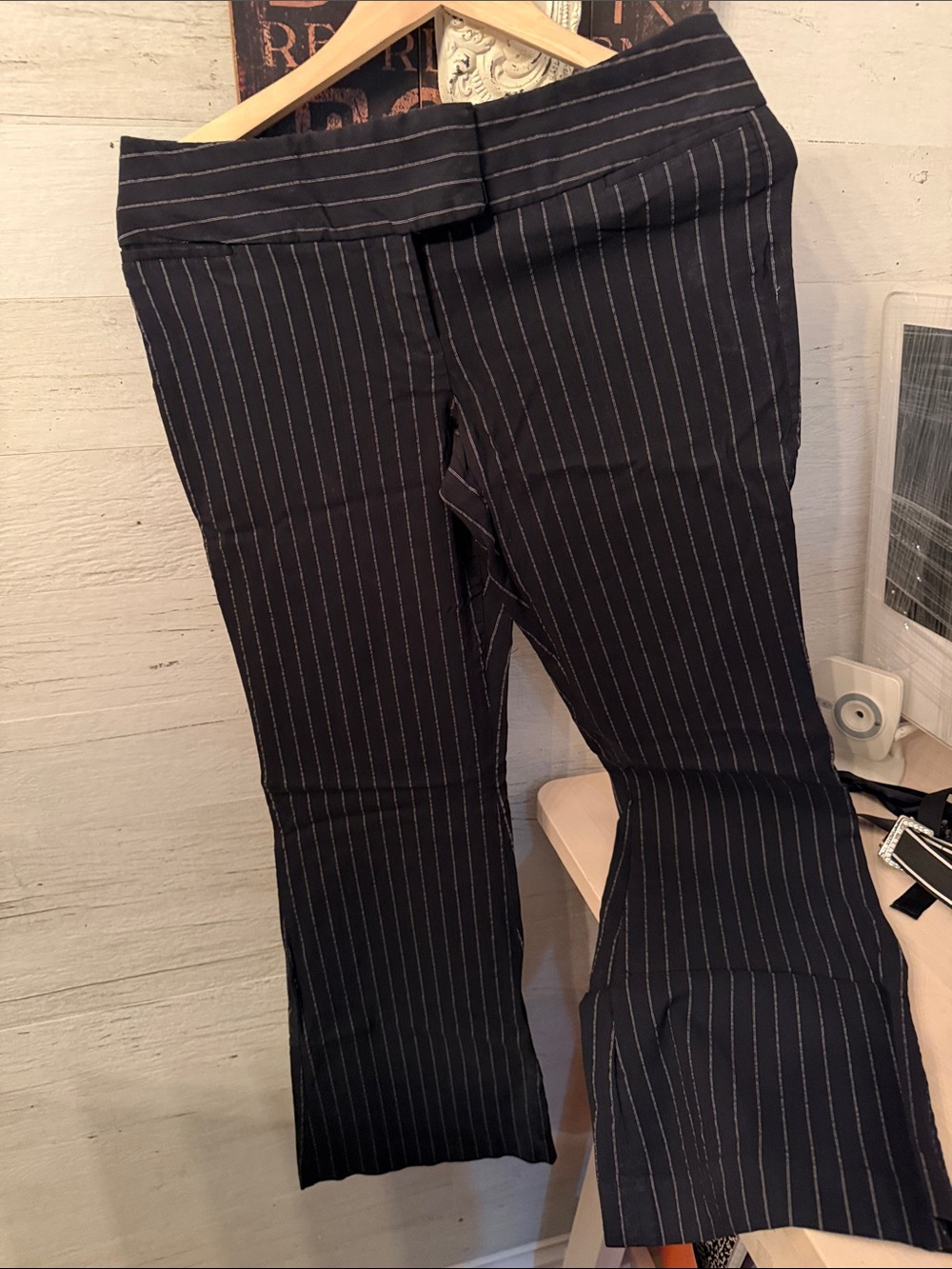 Express Design Studio Publicist Vintage Black Pinstripe Boot-Cut Pants
